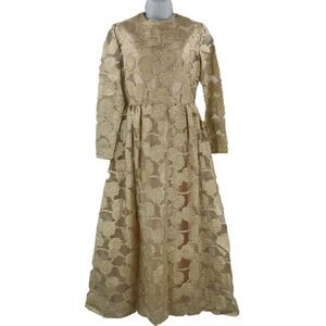 Vintage 1960s Champagne & Gold Lace Overlay Gown
